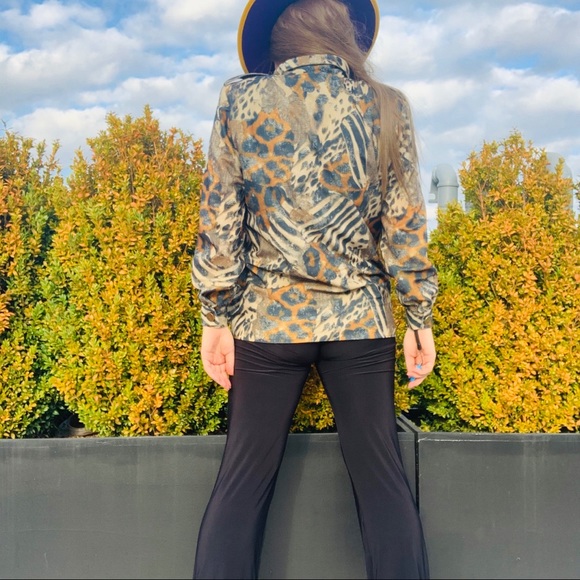 Vintage Jordana Jungle Animal Print Gold Buttons Fax Fur Blazer - Picture 11 of 16